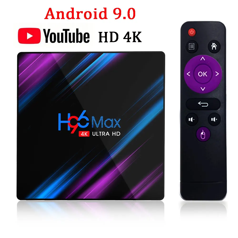 H96 MAX 9,0 Android ТВ-бокс на Rockchip RK3318 4 Гб ОЗУ 64 Гб H.265 4K Google голосовой помощник Netflix Youtube 2G 16G медиаплеер