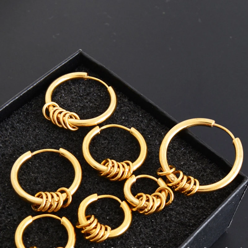 Isayoe 2 Pieces Punk Hoop Earring Men Stainless Steel Huggie Hiphop