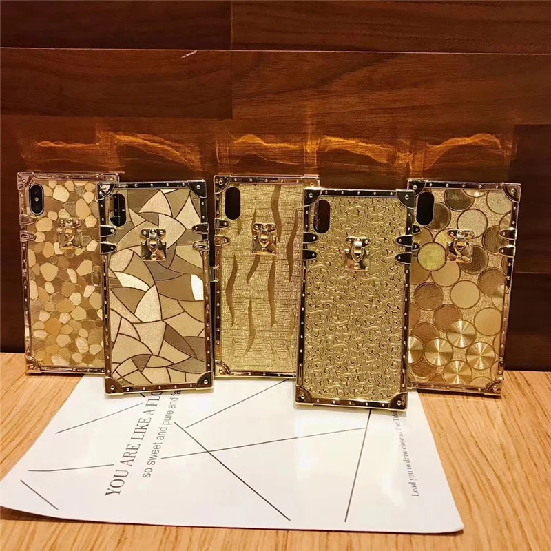 

Hot 3D Luxury Square Gold glitter cases for iphone 11Pro X XR XS MAX 6 S 7 8 plus Anti-fall For Samsung S8 S9 S10 Plus Note 8 9