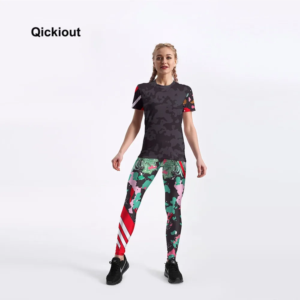 Женские костюмы с принтом Qickitout зеленые красные короткие футболки и длинные