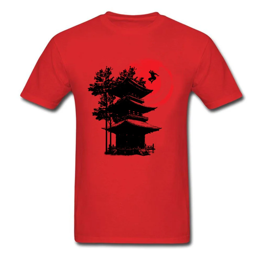 Ninja and Japanese Temple Pure Cotton Mens Short Sleeve Tees Slim Fit Lovers Day T Shirt Casual Clothing Shirt Family O Neck Ninja and Japanese Temple red