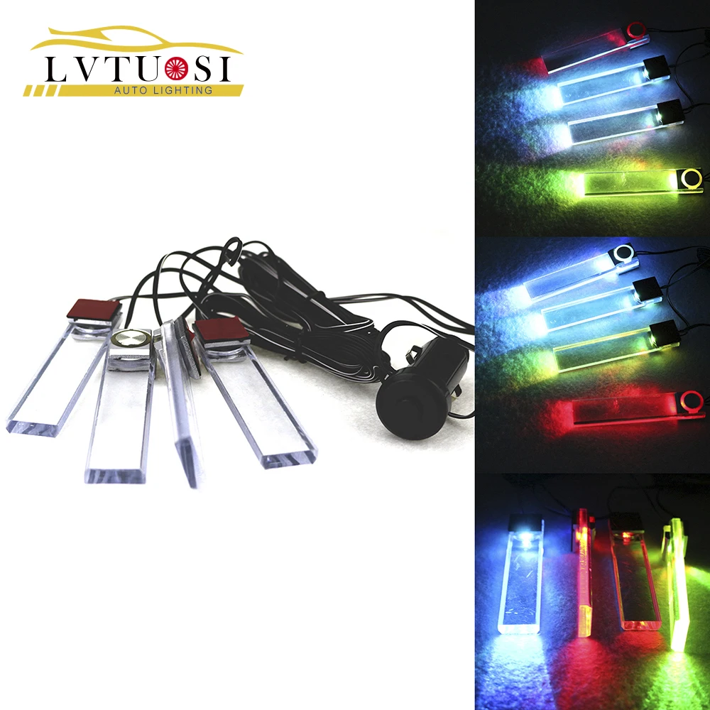 

LVTUSI 4 In 1 12V Car Auto Interior LED Automobile Interior Lights Atmosphere Lights Decoration Lamp Blue led lights 12V AJ