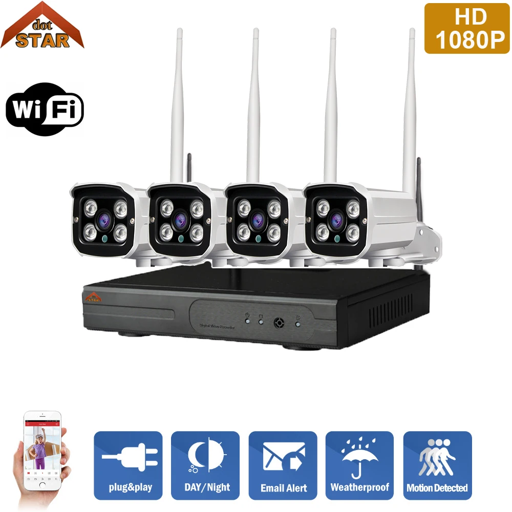 

Stardot 4CH Wireless NVR CCTV System wifi Outdoor Bullet P2P IP Camera System 1080p Waterproof Security Video Surveillance Kit