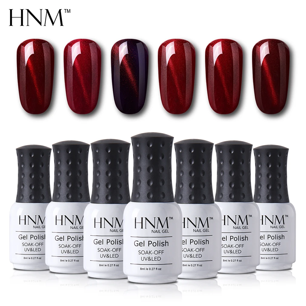 

HNM Nail Gel 8ML Wine Red Cat Eye's UV Gel Nail Polish Soak Off Stamping Paint Gellak with Magnet Hybrid Varnish Lucky Lacquer