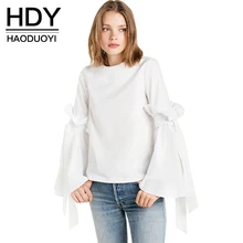 HDY H Ruffle Chic Women Tops White Sexy Frill Elegant Casual Loose Blouse Autumn Sweet Lace Up Preppy Style Shirt