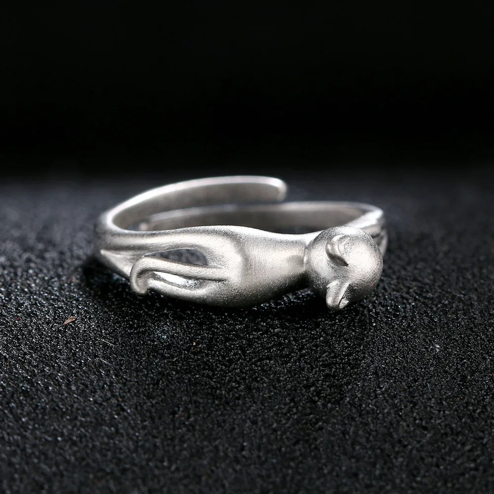Double Fair Design Cat 5*16mm Wiredrawing Style 100% 925 Sterling Silver Rings Adjustable Ring For Women Party Gift DFRY014