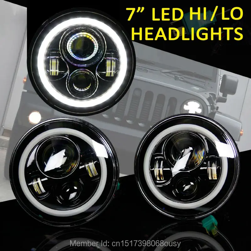 Faro A Led Rotondo Da 7 Pollici Per Wrangler Harley Toyota Fj Cruiser Landrover Defender Con Anello Halo Abbagliante/Anabbagliante Angel Eyes