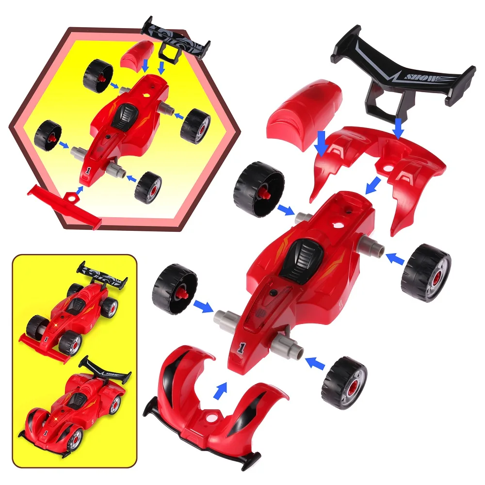 4 в 1 DIY Сборная модель автомобиля, строительный комплект, Детские сверлильные шурупы, игрушки для разборки гоночного автомобиля с подсветкой и звуковым строительным автомобилем, модель автомобиля
