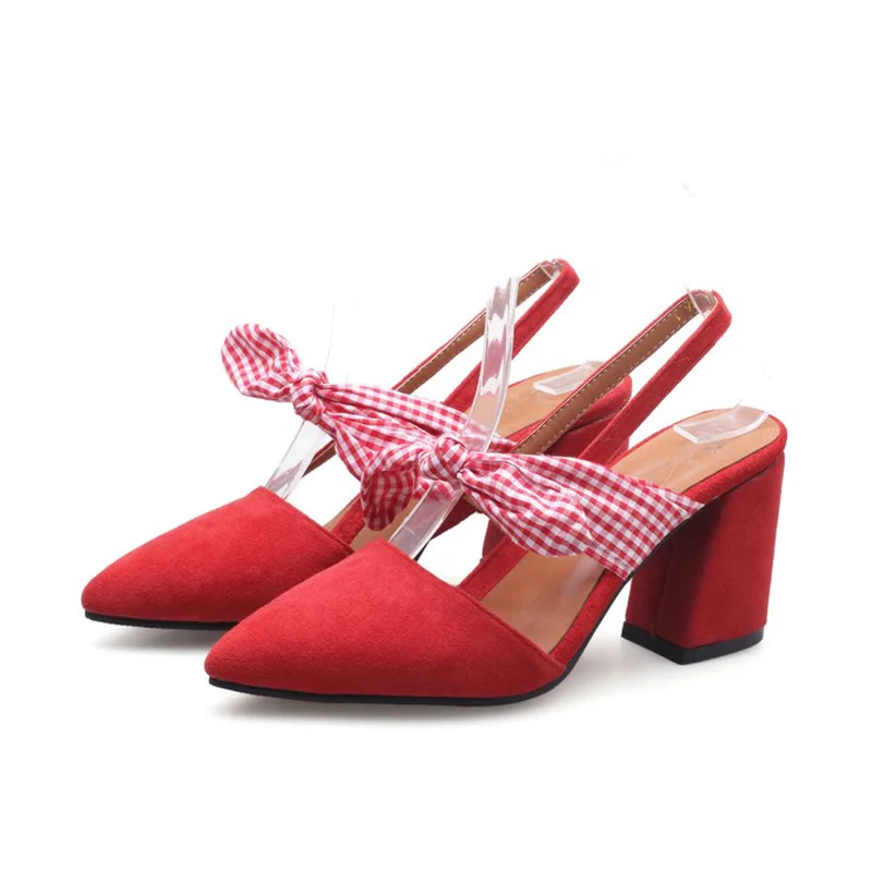 

2018 spring new low-heeled shoes rough with frosted bow tie fashion shoes.