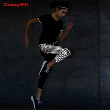 CrazyFit, спортивные женские колготки для фитнеса, йоги, отражающие, для ночного бега, Компрессионные Леггинсы, эластичная резинка на талии, лоскутные женские штаны