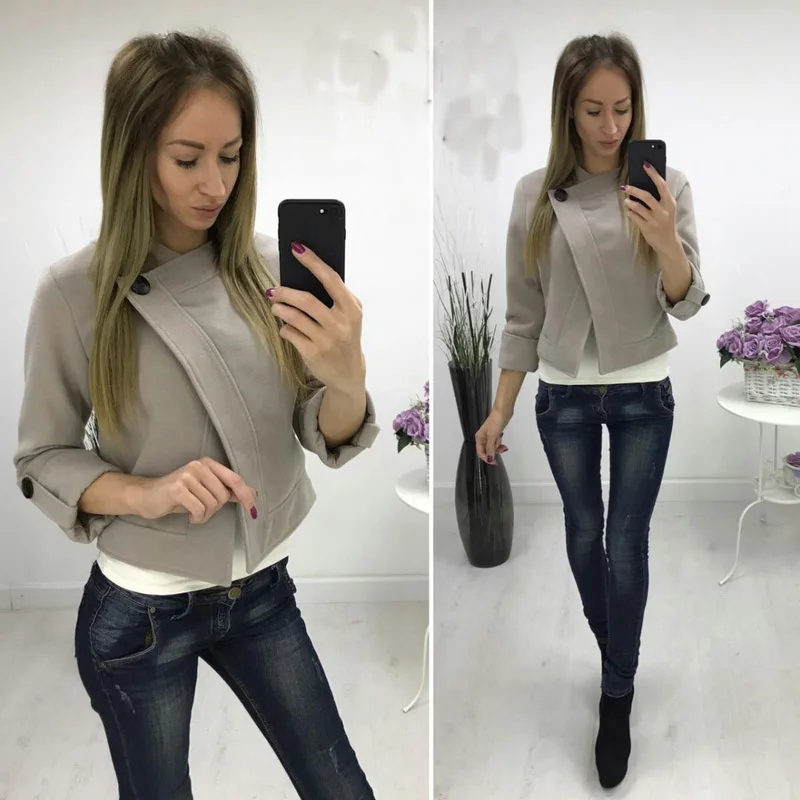 2017 Fashion Autumn Women Basic Jacket Long Sleeve Slim