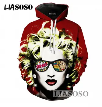 

LIASOSO Oversize Hoodies Men/Women Casual 3D Popular Singer Madonna Printed Hooded Sweatshirts Crewneck Pullovers Tracksuit T734