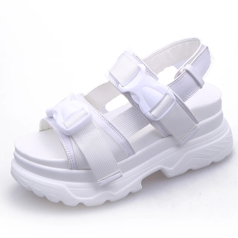 LazySeal/летние женские босоножки с пряжкой; цвет черный, белый; удобные сандалии на платформе; женская пляжная обувь на толстой подошве; 393M