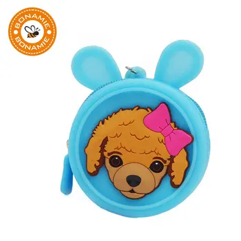 

BONAMIE New Pull Ribbon Silicone Coin Purse For Kids Cute Dog Girl Mini Portable Change Wallet Key Bag Small Pouch For Female