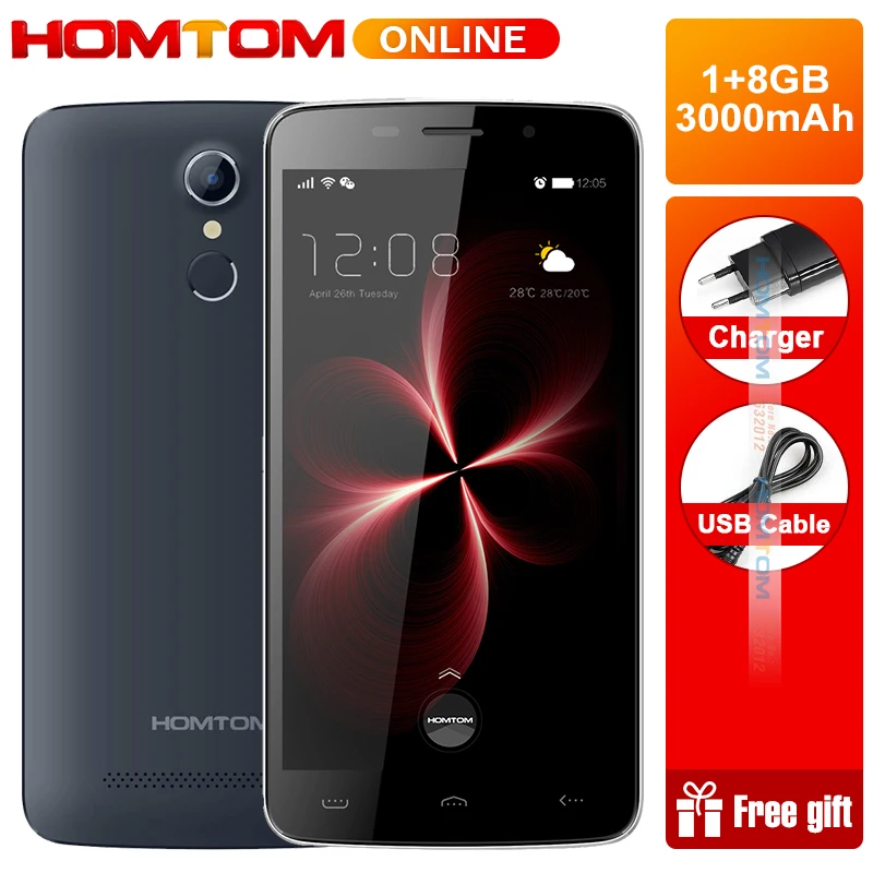 

HOMTOM HT17 Mobile phone Android 6.0 1280*720 Quad Core 1GB+8GB 3000mAh fingerprint 4G FDD