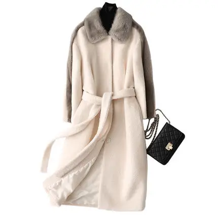 Зимняя шерстяная куртка женская одежда натуральное меховое пальто шерстяная куртка норковая шуба корейское элегантное приталенное кашемировое длинное пальто - Цвет: As show