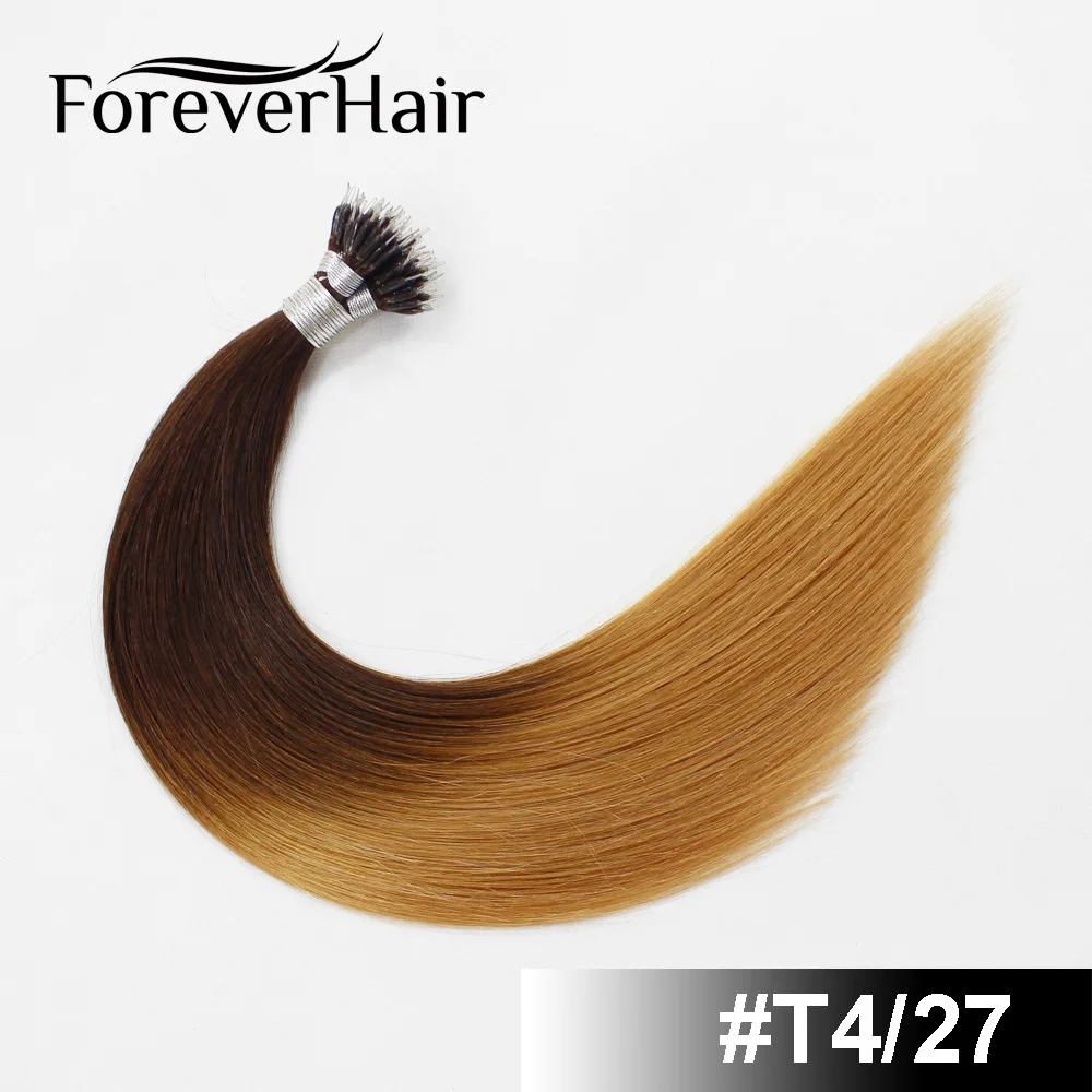 FOREVER HAIR европейские прямые кератиновые волосы с микро бусинами 0,8 г/локон 1" 18" 2" натуральные человеческие волосы Remy Nano Ring 50 шт - Цвет: T4/27