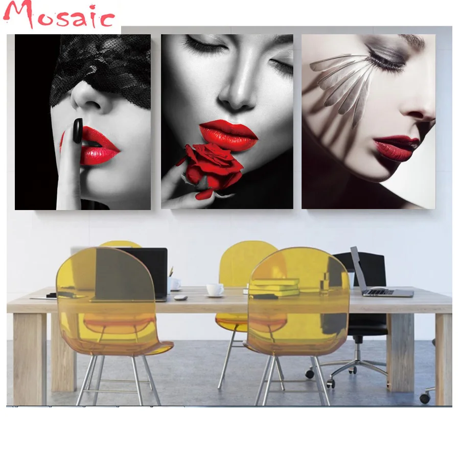 3 шт./компл. 5D алмазная картина Vogue Sexy Girl Red Lips полностью квадратная дрель вышивка