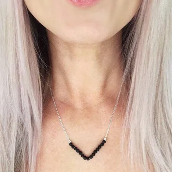 

10pcs)Nature Lava Stone Essential Oil Diffuser Necklace Aromatherapy Jewelry Minimalist Initial V Lava Stone Chain Necklace