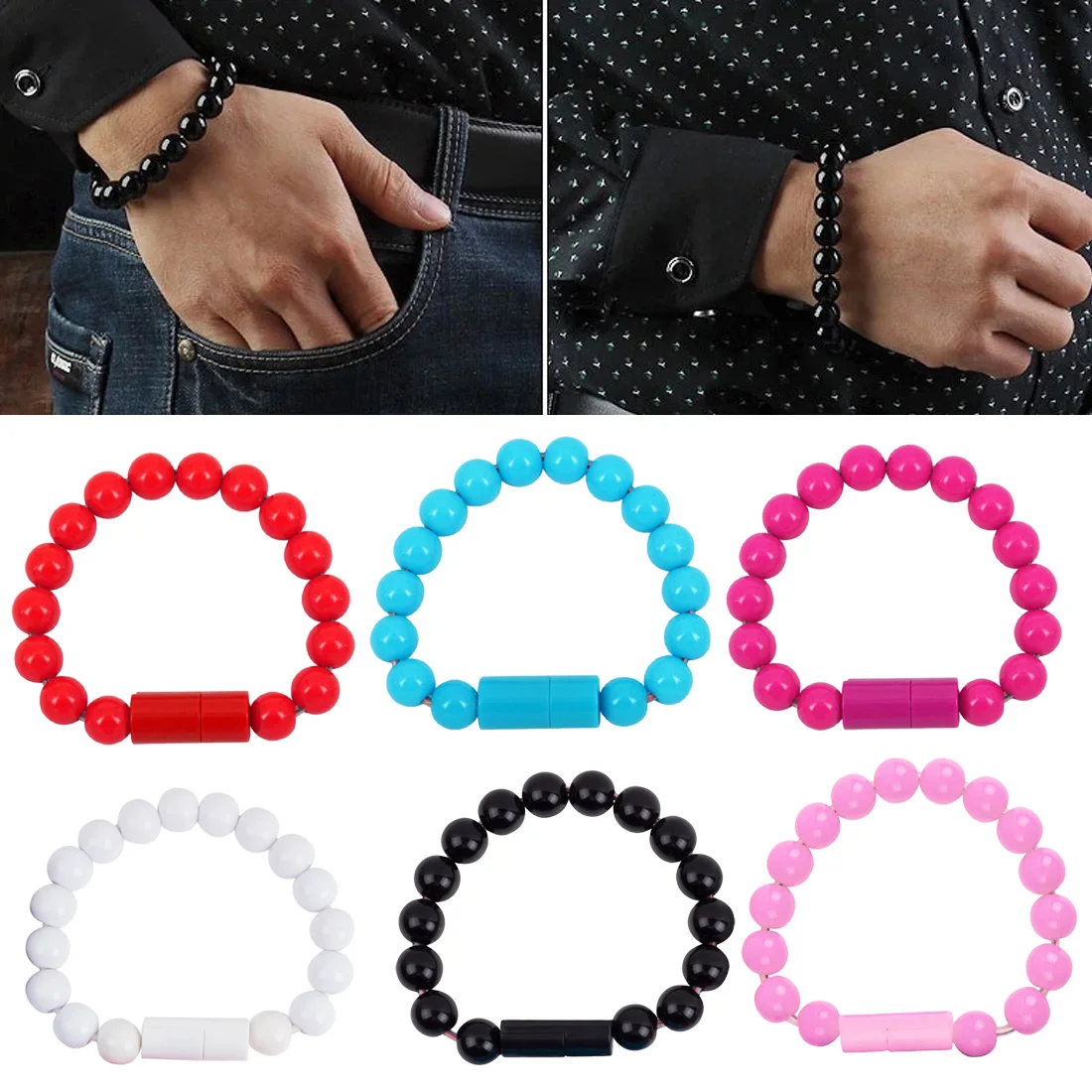

Wearable MIni USB Charging Bracelet Beads Charging Cable Portable USB Phone Charger for iPhone Type-C Micro USB Android Phones