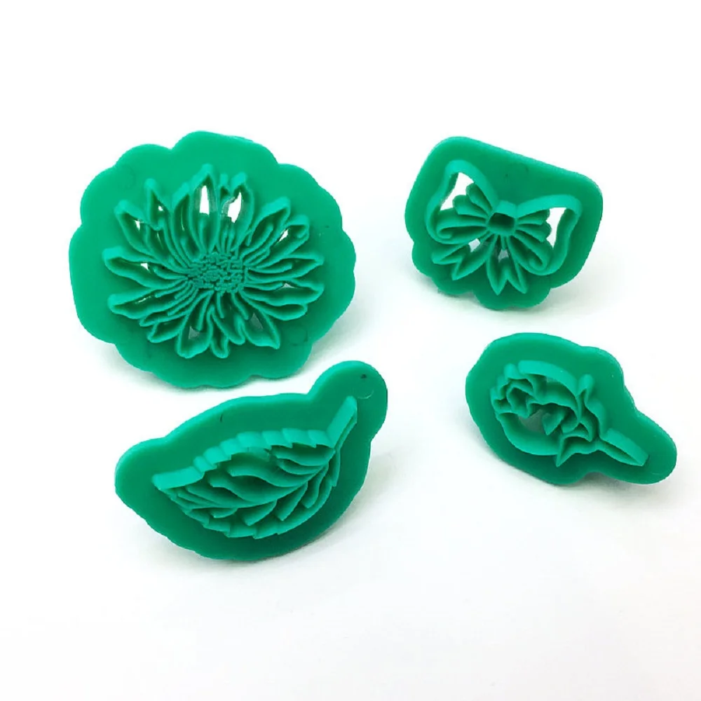 4PCS Flower Cookie Cutter Plastic Baking Fondant Cutter DIY Decoration