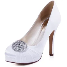 HC1609P White Ivory Women Evening Bridal Party Platforms High Heel 4” Pleat Satin Rhinestones Wedding Bride Shoes