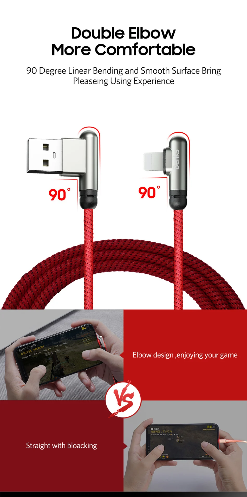 Benks 90 Degree Elbow Fast Charging Data Cable For iPhone 6 7 8 X XR XS MAX Lighting Charge Cord For iPad iOS 10 11 Charger Line (3)