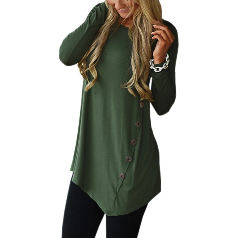 Prix Femelle Irrégulière Blouses 2018 Tunique Chemise Automne Hiver Femmes Chemises À Manches Longues Lâche Bouton Solide Blusas Haut Grande Taille GV980