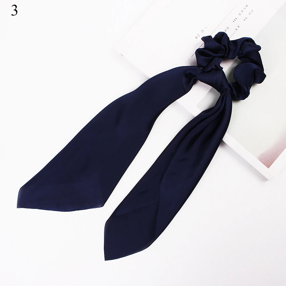 hair band for ladies DIY Solid/Floral Print Bow Satin Long Ribbon Ponytail Scarf Hair Tie Scrunchies Women Girls Elastic Hair Bands Hair Accessories black head scarf Hair Accessories