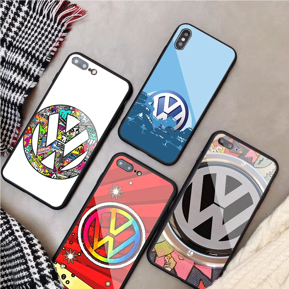 

Retro Volkswagen Vw Tempered Glass Phone Case For iPhone XR XS XS Max 8 7 6 6S Plus For iPhone 5 5C SE 5S X
