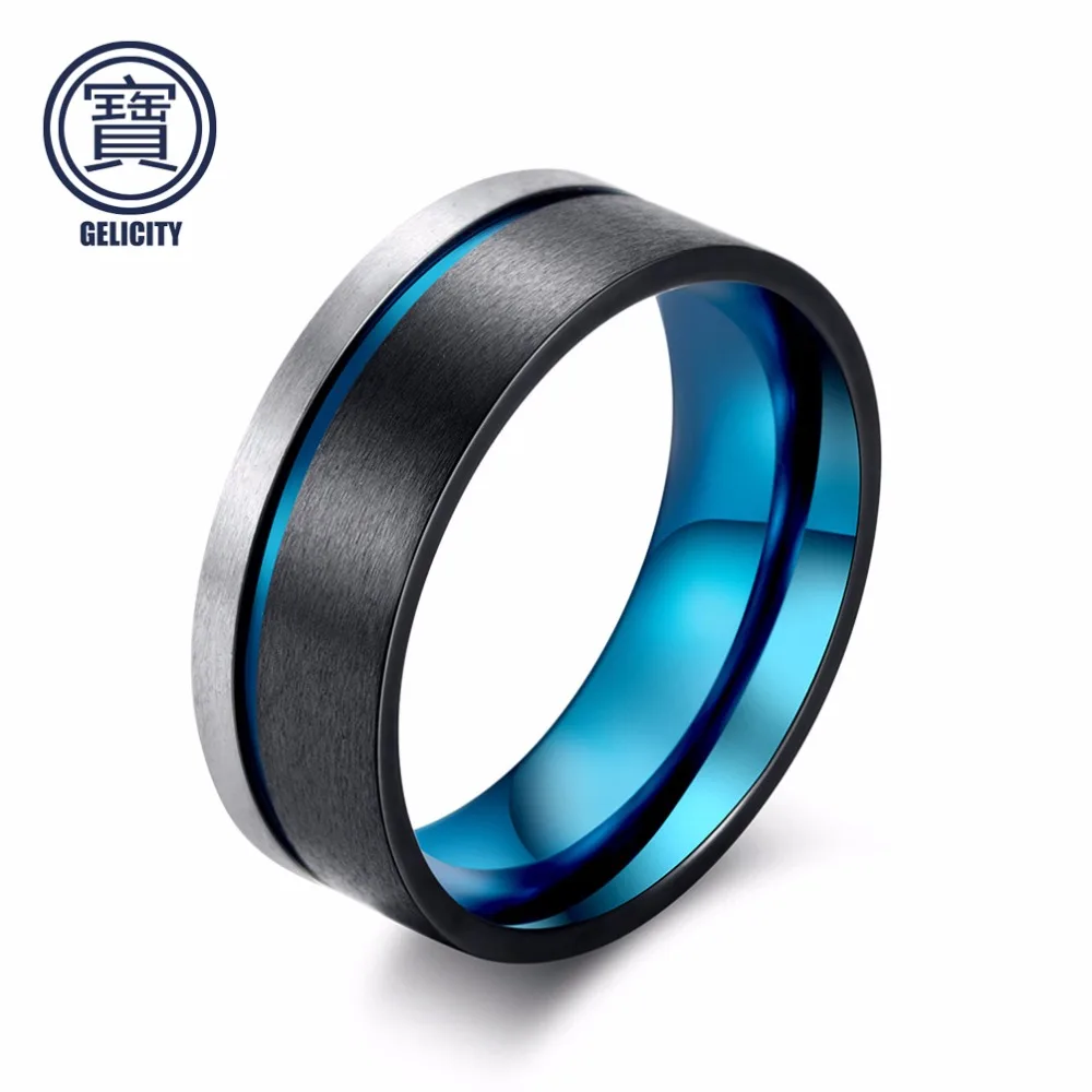 GELICITY Personality Blue Titanium Steel White&Black Yin Yang Ring Classic Yin Yang Men Ring Comfort Fit YinYang Allion Gifts