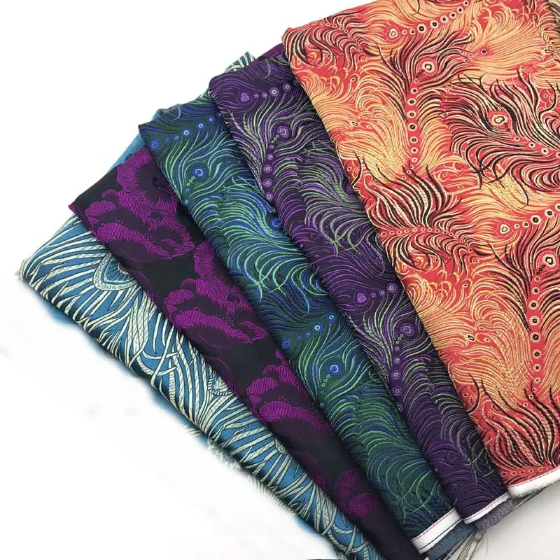 

2pcs 5 Color Peacock feathers thick silks and satins Cotton Quilting Brocade Fabric Sewing Diy Patchwork noble Cloth 75x50cm