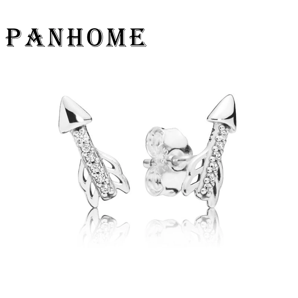 

PANHOME 100% 925 Sterling Silver New 297828CZ Sparkling Arrow Earring Studs 2019 Valentine's Day Women's Gift High Quality Jewel