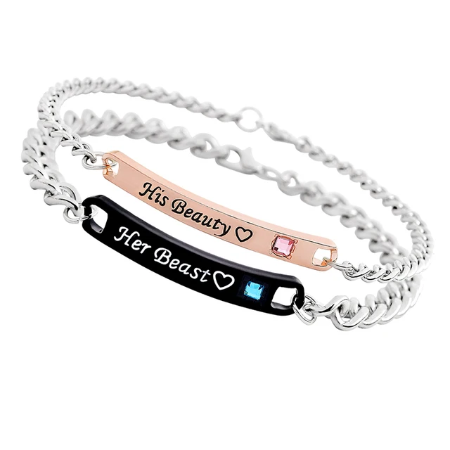 Bracelet His Beauty Her Beast Silver For Women Men Bracelet His Beauty Her Beast Silver For Women Men Black Rose Gold Tag Bangles