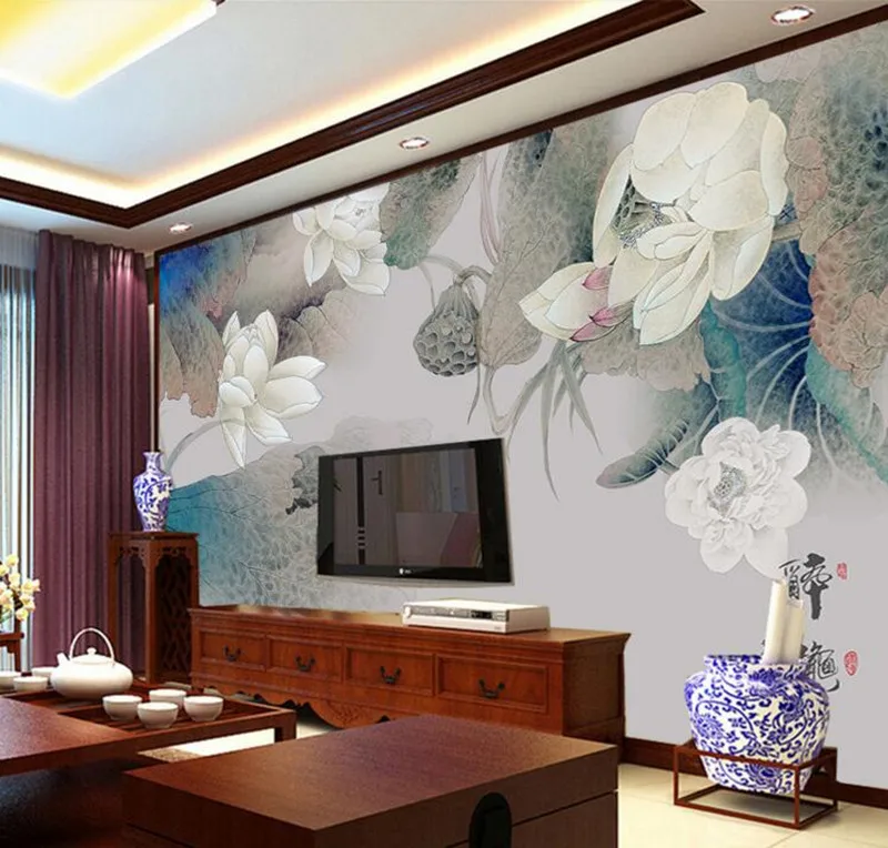 Kundenspezifische Retro Tapete Elegant Lotus Grosse Wandbilder Papel De Parede Hotel Wohnzimmer Tv Sofa Wand Schlafzimmer Landschaft Wandbild Wallpaper Wall Wallpaper Mural Artwallpaper Murals Wall Aliexpress