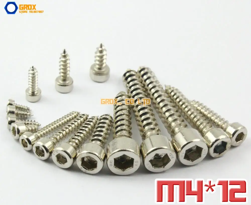 

50 Pieces M4 x 12mm 8.8 Grade Alloy Steel Nickel Plated Hexagon Socket Cap Head Self Tapping Screw Model Screw