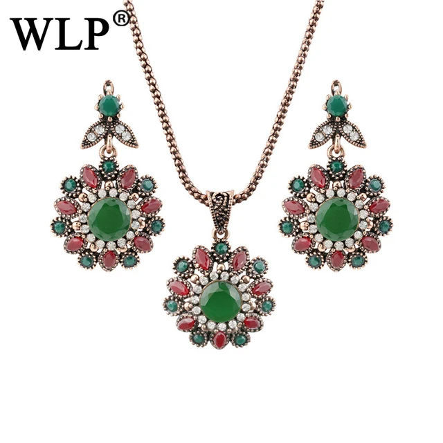 Wlp Spring 2018 Stylish Vintage Jewelry Sets Green Opal Earrings Wlp Spring 2018 Stylish Vintage Jewelry Sets Green Opal Earrings Necklace Set Parure Bijoux Femme Dress