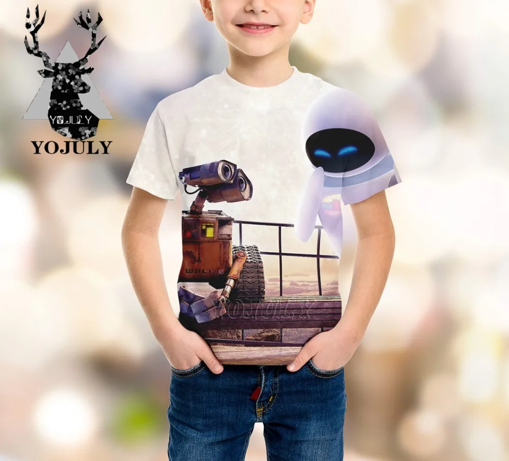 YOJULY Robot WALL. E/футболка с 3d принтом для мальчиков и девочек-подростков детская Милая футболка с короткими рукавами Топы, детская одежда лето A111