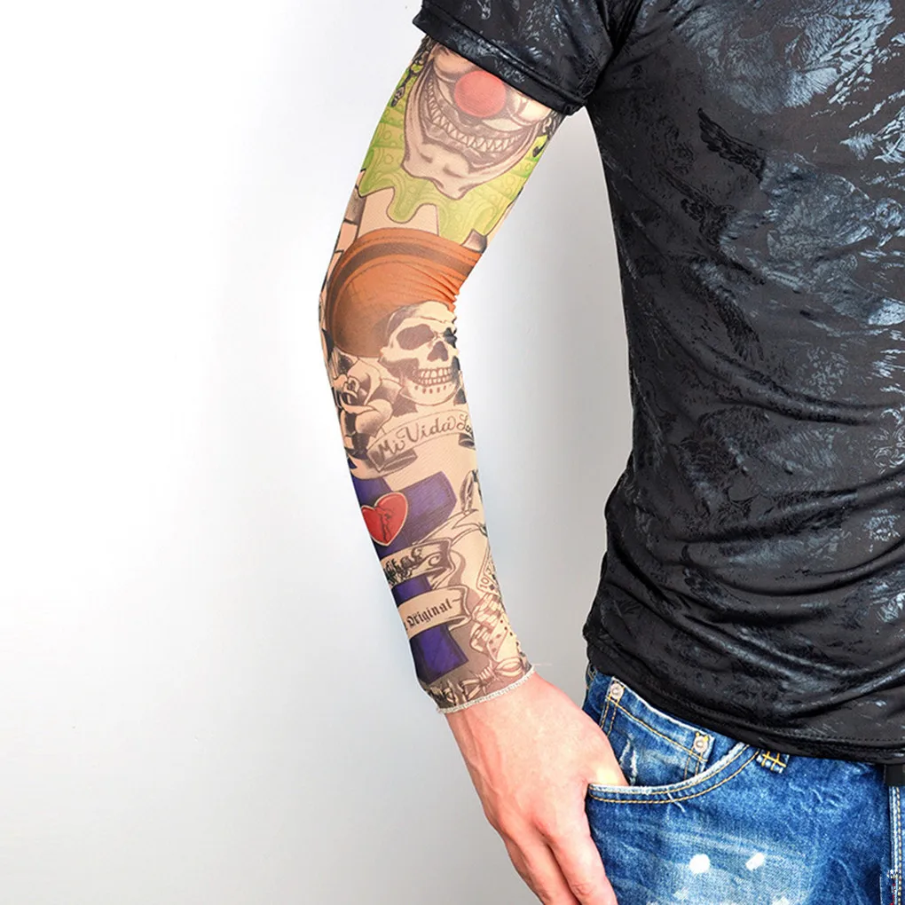 Новая модная Татуировка теплый рукав Мужская УФ-защита Открытый Временная подделка рукав с татуировками Теплее рукава