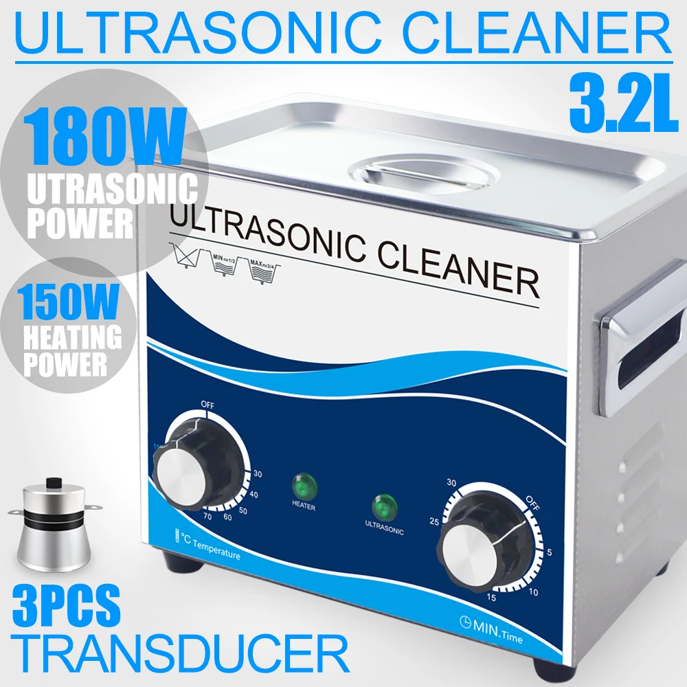 Limpiador ultrasónico de 3,2 L para baño, 180W, 40KHZ, calentador con temporizador, limpieza por ultrasonidos para el hogar, joyas, monedas, relojes, cadena, herramientas para dentaduras