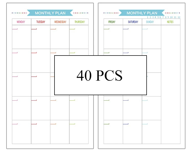 Блокнот с 6 отверстиями, блокнот, бумага, спираль, планировщик, заправка, внутренняя страница, А5, А6, дневник, еженедельно, ежемесячно, планируем сделать список для Filofax - Цвет: Monthly Plan 40pcs