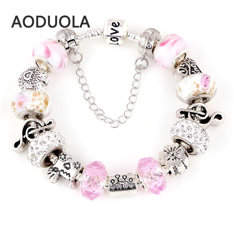 

DIY leather Bracelets Silver Snake Chain Aoduola Charm Bracelet Gift For Men Women Big Hole Beads Fashion Bracelet