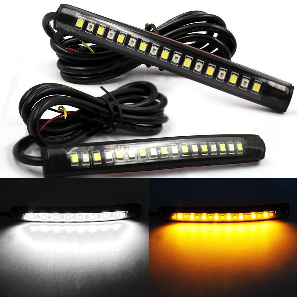 

2Pcs/set Flexible 17 LED Strip Amber White Light Turn Signal Indicator Car Motorcycle Lights