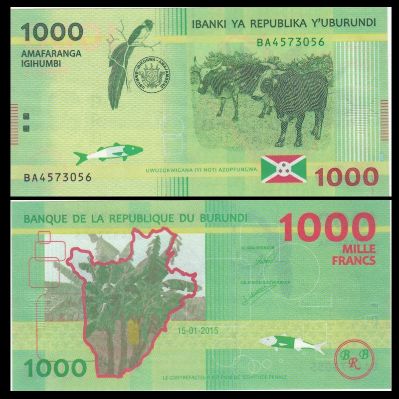 Бурунди 1000 франков 2015 P-51 UNC undistributed коллекционные вещи подарок Африка Подлинная
