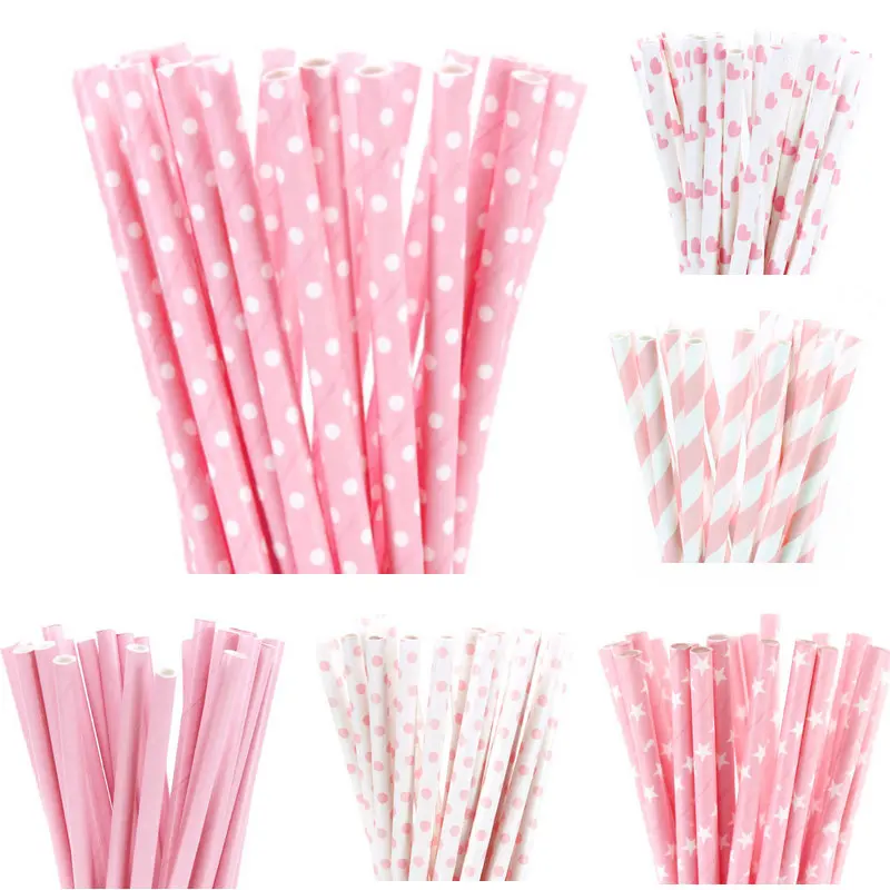 

25pcs/lot Light Pink Paper Straws for Kids Birthday Baby Shower Wedding Party Decoration Design Paper Drinking Straws