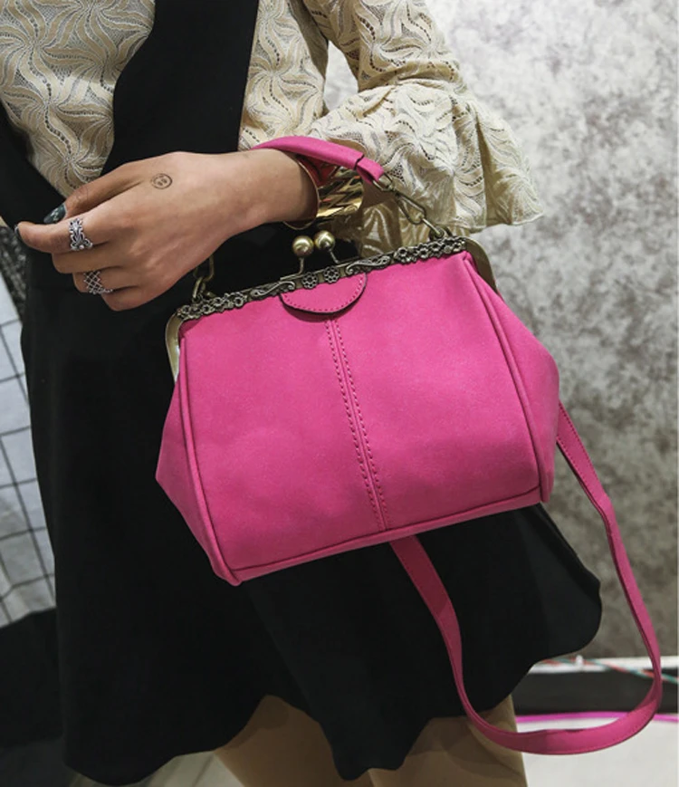 Women PU Leather Purse Retro Fashion Top Handle Handbag Kiss Lock Crossbody Shoulder Bag for Ladies (14)