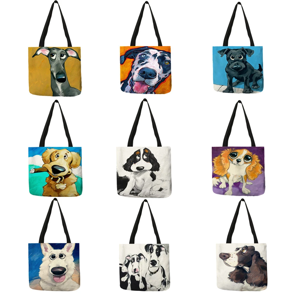 Bolsos de mano de animales para mujer, bolsa de mano con pintura de de lino ecológico, bolso de hombro práctico para escuela uso diario, 2018| | - AliExpress