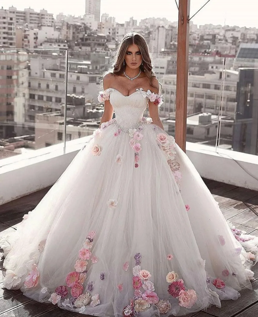 Бальное платье принцессы, свадебное платье Abaric, Дубай, с открытыми плечами, милое, 3D цветы, большие размеры, Vestidos De Novia, свадебные платья