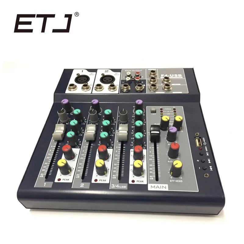 

ETJ Brand 4 Channels Audio Mixer With USB Input Sound Console DJ Equipment 48V Phantom Power Supply