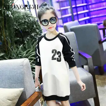 

Autumn Medium Long T-Shirt For Girls Long Sleeve Patchwork Cotton Children European and American Style Shirt Spring Clothes